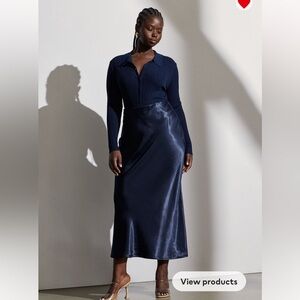 h&m navy satin skirt